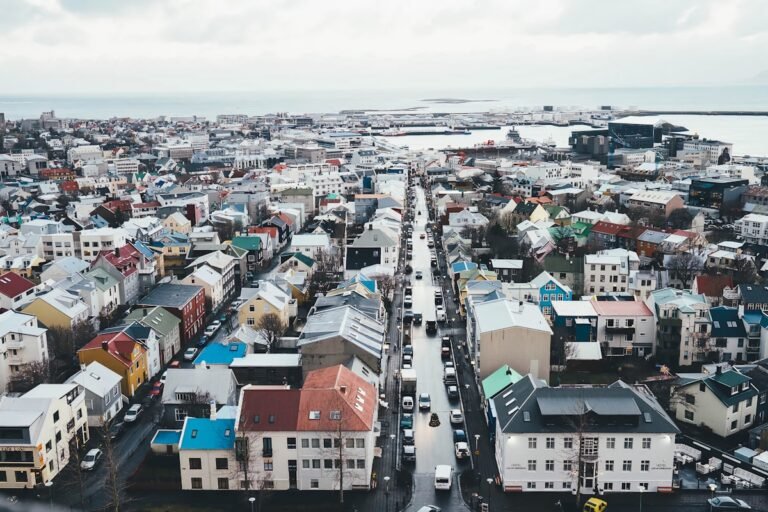 aerial view of city buildings during daytime in Reykjavik