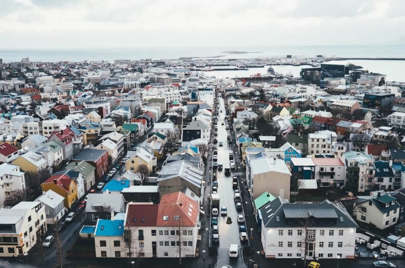 aerial view of city buildings during daytime in Reykjavik