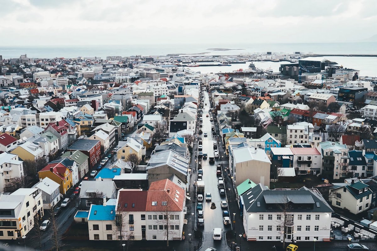 aerial view of city buildings during daytime in Reykjavik