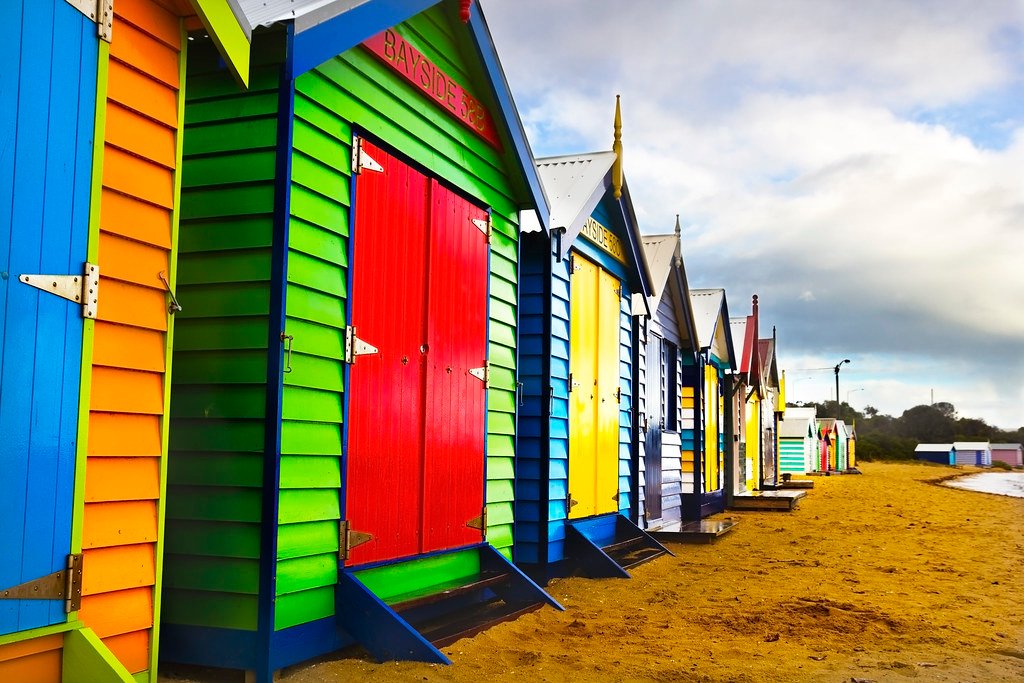 Brighton Bathing Boxes in the Melbourne beach